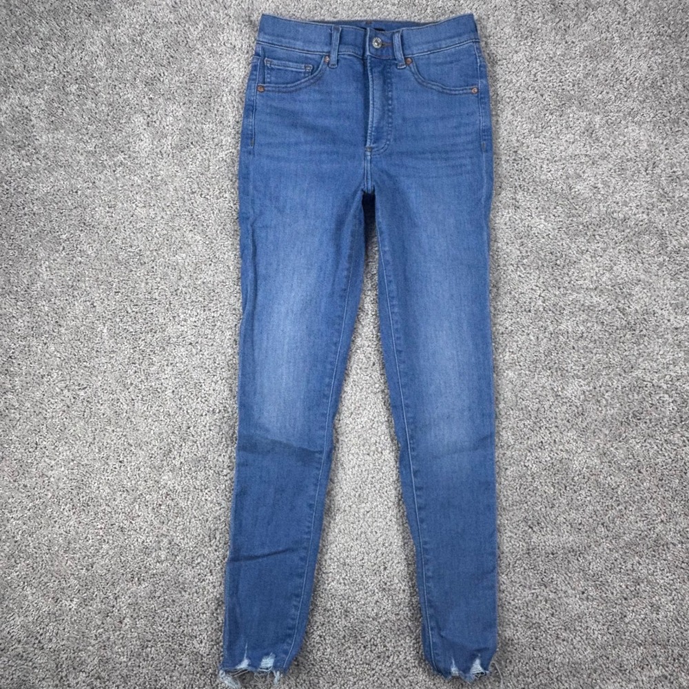 Express Womens Skinny High Rise Jeans Blue Medium Wash Raw Hem Size 0R‎ 00719967